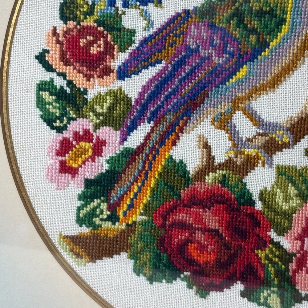Pair of wood framed colourful bird cross stitch art pieces - Picture 5 of 12